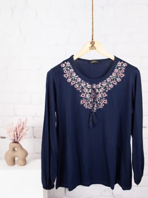 بلوز ویلفو یقه گلدوزی شکوفه بندی