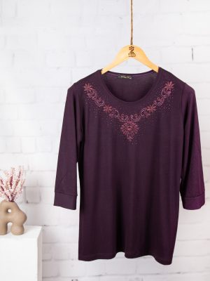 بلوز سه ربع ویلفو گلدوزی مرواریدی