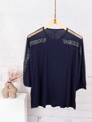 بلوز سه ربع ویلفو سرشانه تور سنگ پلنگی