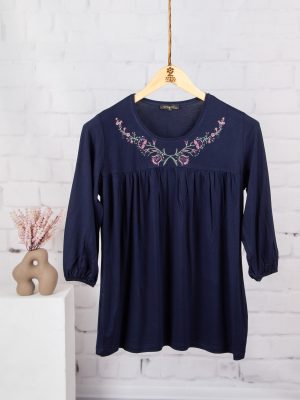 بلوز سه ربع ویلفو بالا تنه چین دار گلدوزی