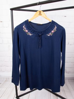 بلوز ویلفو یقه چین دار گلدوزی پاپیون