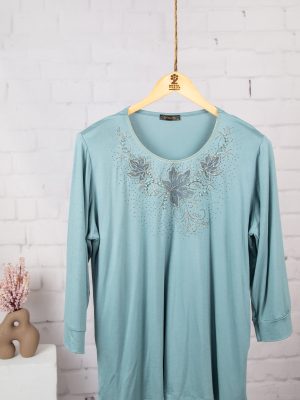 بلوز ویلفو سه ربع گلدوزی برگ