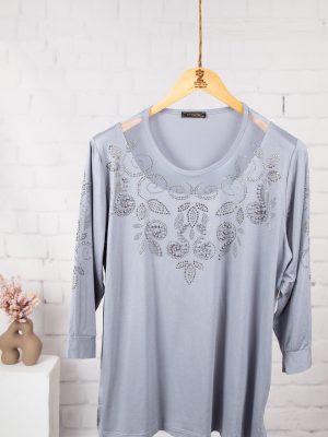 بلوز سه ربع ویلفویقه و آستین نگینی