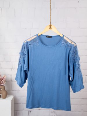 بلوز سه ربع ویلفو سرشانه گلدوزی مرواریدی