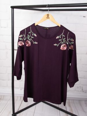 بلوز ویلفو سه ربع سرشانه گلدوزی