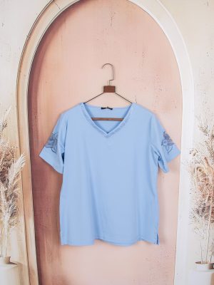 تیشرت پنبه لاکرا آستین گلدوزی