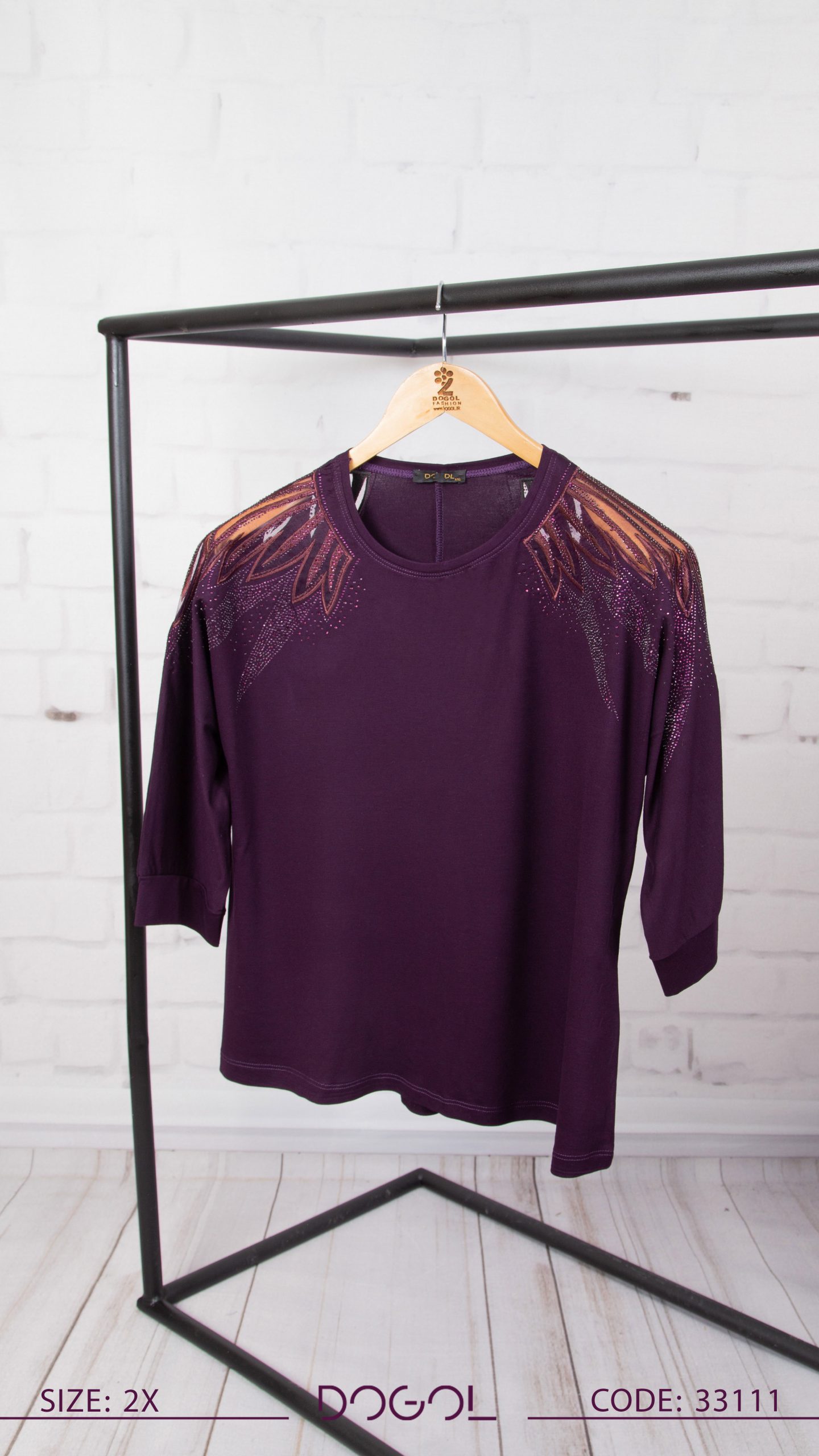 بلوز سه ربع ویلفو سرشانه گلدوزی زیگزاگ - تصویر 5