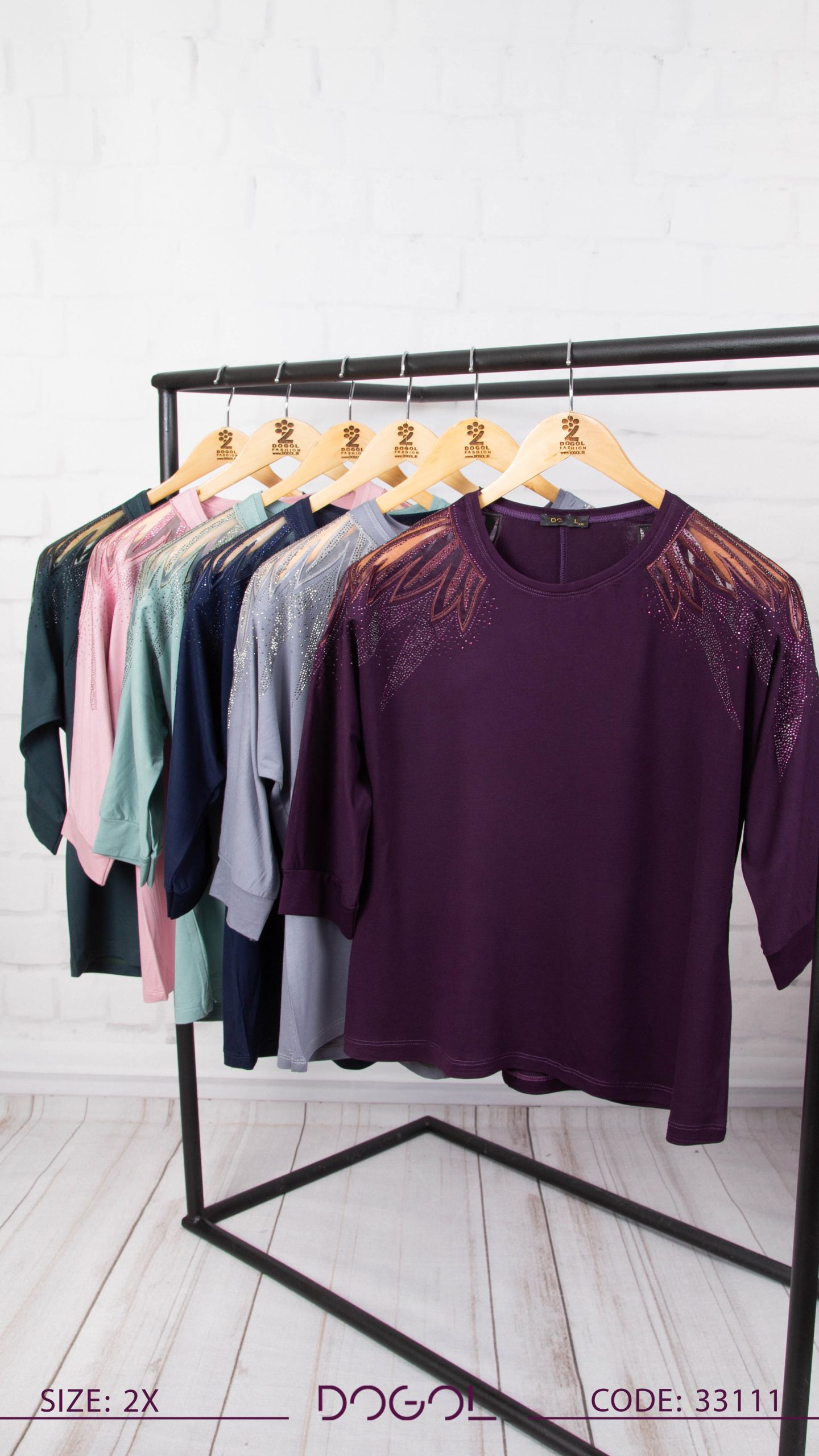 بلوز سه ربع ویلفو سرشانه گلدوزی زیگزاگ - تصویر 2