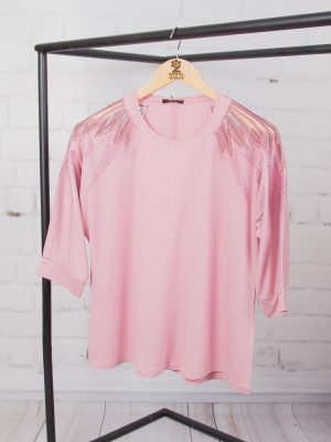 بلوز سه ربع ویلفو سرشانه گلدوزی زیگزاگ