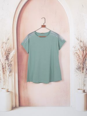 تاپ تیشرت پنبه لاکرا سرشانه تور