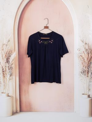 تیشرت ویلفو بالاتنه چین دار پروانه گلدوزی