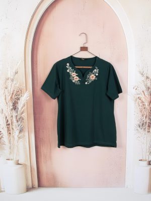 تیشرت پنبه لاکرا یقه دلبری گلدوزی