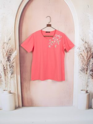 تیشرت پنبه لاکرا یقه گلدوزی